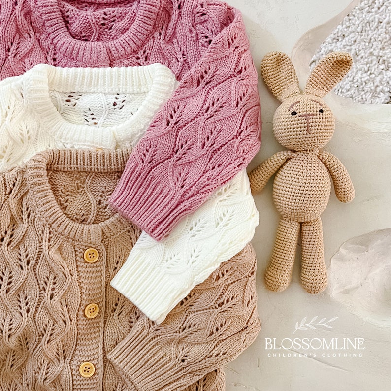 Sweater for girls. Spring Cardigan for baby. Pink cream and brown soft knitted cardigan for toddler. Girls Easter sweater. Fall Spring Coat