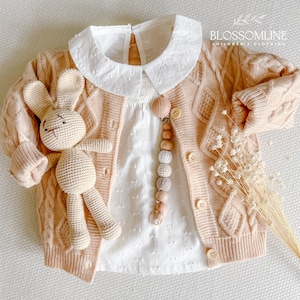 FINAL SALE! Limited Stock! Knitted cardigan for baby. Spring sweater for toddler. Girls beige cotton coat. Soft and warm cardigan for kids.