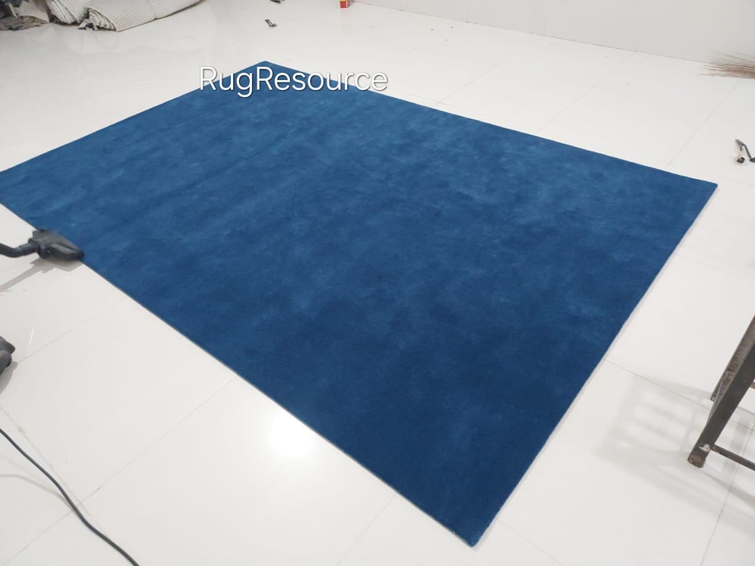 8x10 Deep Blue Area Rug -modern Abstract Solid Plain Rug Handmade Brown ...