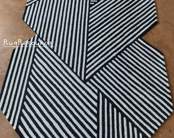 Alfombra de lana gris y negra de 8 x 10, alfombra geométrica moderna de forma irregular para sala de estar, dormitorio, alfombra contemporánea, alfombra tejida a mano con bucle de 9 x 12.