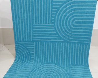 8x10 blue modern handtufted abstract designer 100% woolen soft thick  contemporary cut pile area rug for livingroom bedroom anyroom 9x12.