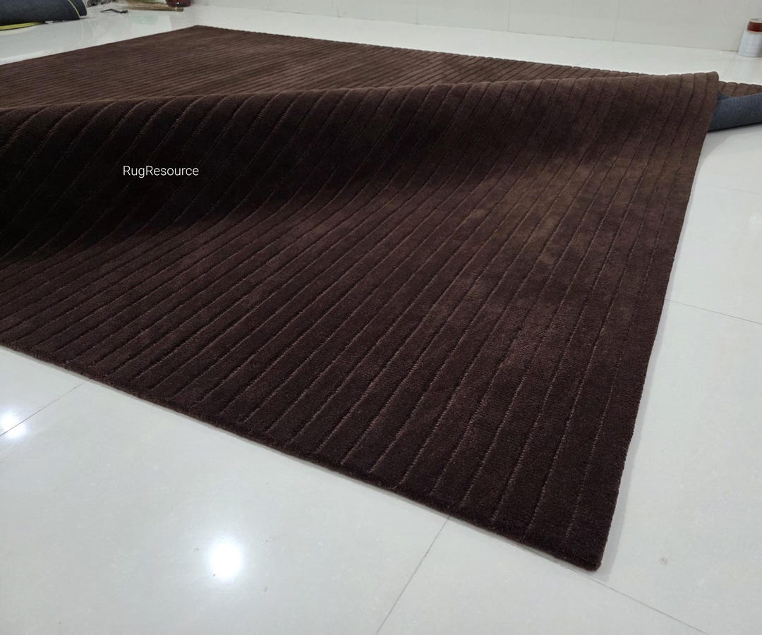 Chocolate Brown Rib Pattern Area Rug Modern Abstract Handtufted ...