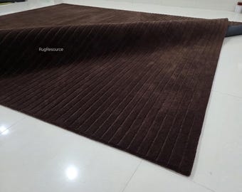 Chocoladebruin tapijt met ribpatroon modern abstract handgetuft nieuw-Zeelands wollen tapijt voor woonkamer slaapkamer hotel huis aanpasbaar
