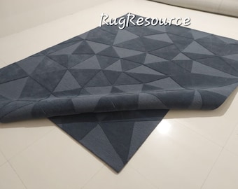 Alfombra de lana gris de 8 x 10, alfombra de lana morada, alfombra abstracta moderna hecha a mano, alfombra contemporánea 100 % de lana para sala de estar y dormitorio de 9 x 12, 10 x 14, 12 x 15.