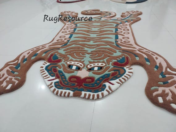 Handmade Tufted Tibetan Tiger Rug for Living Room, Bedroom