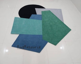 Green woolen contemporary abstract pattern modern geometric area rug for living room bedroom office kidsroom.