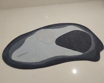 Alfombra de lana gris, alfombra minimalista, alfombra abstracta moderna, alfombra gris hecha a mano, alfombra gris contemporánea para sala de estar, dormitorio, oficina, 6 x 9, 8 x 10, 9 x 12.