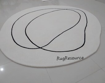 Alfombra de color blanco marfil hecha a mano, alfombra de lana con mechones circulares, alfombra abstracta moderna de color crema, alfombra suave contemporánea para sala de estar, dormitorio, 9x9 10x10.