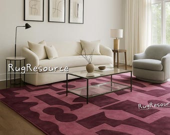 8x10 wool rug Modern Abstract rug burgandy solid color Rug handmade tufted rug woolen area rug for bedroom livingroom home decor 9x12 10x14