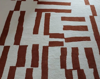 Alfombra abstracta moderna con mechones en color bronce tostado, 100 % lana de Nueva Zelanda, hecha a mano, para sala de estar y dormitorio. Se puede personalizar en cualquier tamaño, color y forma.