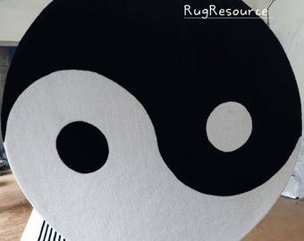 Black and white circle rug Yin-Yang rug round wool area rug for living room  bedroom kidsroom accent rug Yin-yang symbol soft rug 6x6 9x9.