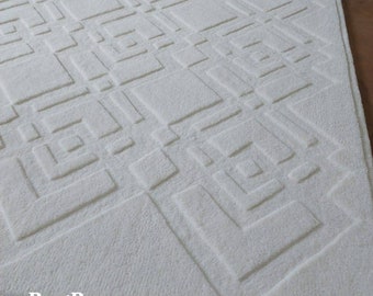 Ivory white modern 8x10 minimalist modern abstract handtufted woolen textured designer contemporary area rug for livingroom bedroom 9x12 etc