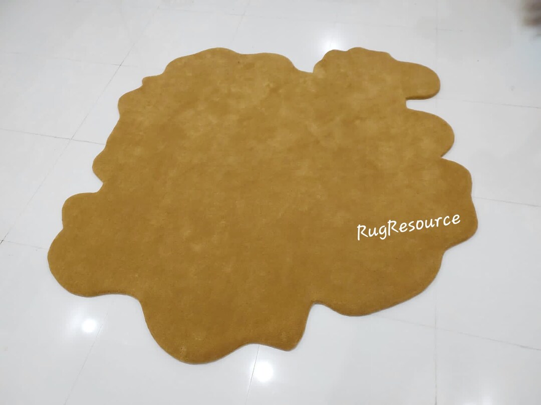 5x5 Irregular Gold Musturd Rug Odd Shape Modern Designer Handtufted Rug