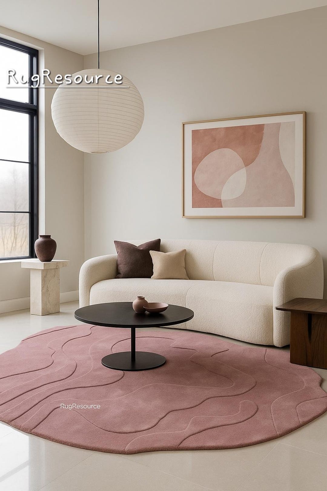 Handmade Pink Wool Rug Modern Irregular Shape Rug Durable Soft Thick ...