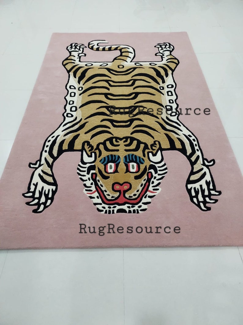 Preppy Tiger Rug Handmade Tufted Tibetan Tiger Rug for Living Room, Bedroom,kidsroom ...