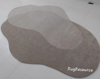 Beige wool rug 9x12 modern abstract rug handmade tufted rug odd shape 100%woolen area rug for living room bedroom custom size available 8x10