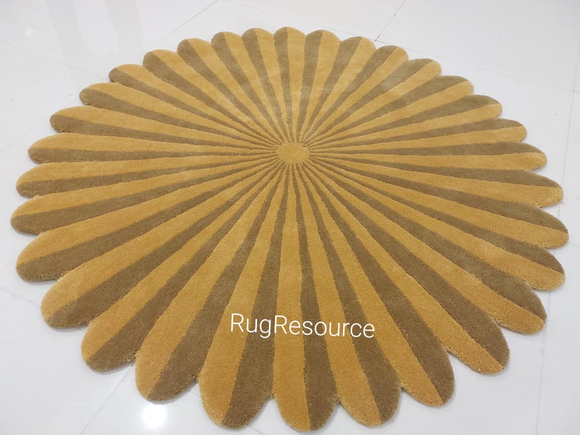 Yellow Mustard 8x8 Circle Sunflower Handmade Tufted Round Contemporary ...