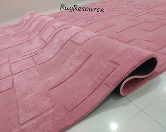 8x10 wool viscose area rug -Modern Abstract solid Rug handmade pink rug wool pink rug for livingroom bedroom hall 9x12 10x14 12x15.