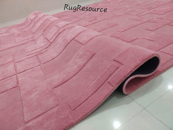 8x10 wool viscose area rug -Modern Abstract solid Rug handmade pink rug wool pink rug for livingroom bedroom hall 9x12 10x14 12x15.
