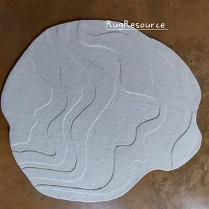 handmade area rug durable wool rug modern abstract minimalist tufted rug odd shape ivory color designer area rug for living room bedroom8x10