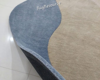 Alfombra azul beige de 9 x 12 pulgadas, moderna alfombra abstracta, alfombra con mechones hecha a mano, forma irregular, alfombra 100 % de lana para sala de estar, dormitorio, tamaño personalizado disponible de 8 x 10