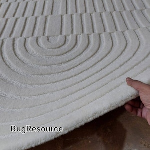 Ivory white rug handmade tufted high low rug cream modern abstract rug soft thick  woolen area rug for living room bedroom gift 8x10 9x12 .