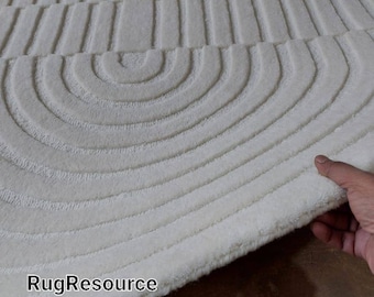 Ivory white rug handmade tufted high low rug cream modern abstract rug soft thick  woolen area rug for living room bedroom gift 8x10 9x12 .