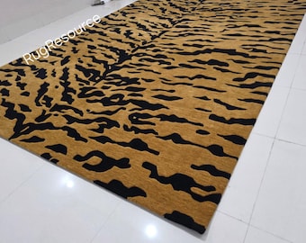 Alfombra de lana sombreada hecha a mano con estampado de tigre, alfombra abstracta moderna con estampado animal para sala de estar o dormitorio, tamaño personalizado disponible.