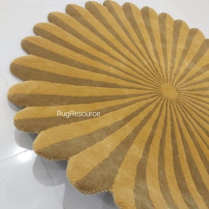 Yellow mustard 8x8 circle sunflower handmade tufted round contemporary area rug for living room bedroom kidsroom 6x6 7x7 9x9 office anyroom