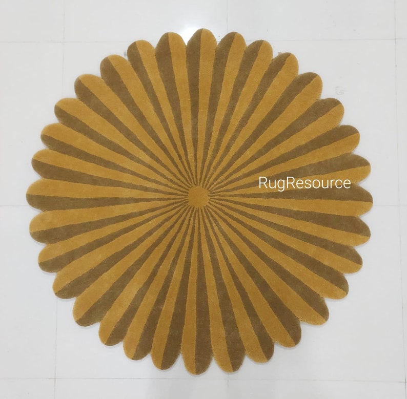 Yellow Circe Rug Yellow Mustard 8x8 Circle Sunflower Handmade Tufted Round Contemporary ...
