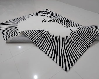 Alfombra negra y blanca de 8 x 10 pulgadas - Alfombra negra abstracta moderna de lana negra Alfombra negra hecha a mano para sala de estar Dormitorio oficina ĺ9 x 12 8 x 8 10 x 10 12 x 15