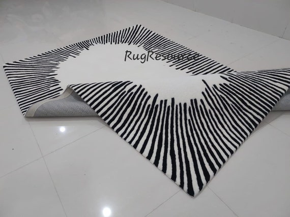 8x10 Black White Area Rug -Modern Abstract black rug black wool Rug black handtufted rug For LivingRoom Bedroom office ĺ9x12 8x8 10x10 12x15