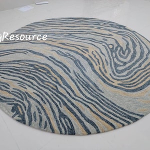 Blue wool rug circle blue rug  premium quality rug modern handtufted round area rug for livingroom bedroom 9x9 10x10 custom size available.