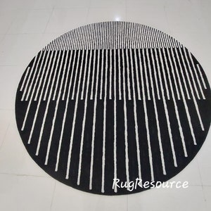 Black and white rug round rug handmade tufted rug circle contemporary rug for living room bedroom dining 7x7 8x8 9x9 custom size available.