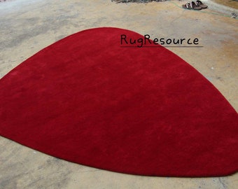 Alfombra de color rojo intenso, hecha a mano, con mechones de 8 x 10, minimalista, de lana roja, moderna, abstracta, de color liso, para sala de estar, dormitorio, 6 x 9, 9 x 12.