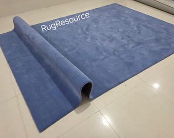 Premium quality denim blue area rug  solid plain Rug handmade NewZealand wool rug for livingroom bedroom hall can be customize in any color