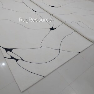 Alfombra gris de 8 x 10 pulgadas, de primera calidad, moderna, abstracta, minimalista, hecha a mano, 100 % lana, para sala de estar, dormitorio, pasillo, cocina, 9 x 12, 10 x 14 pulgadas ivory black