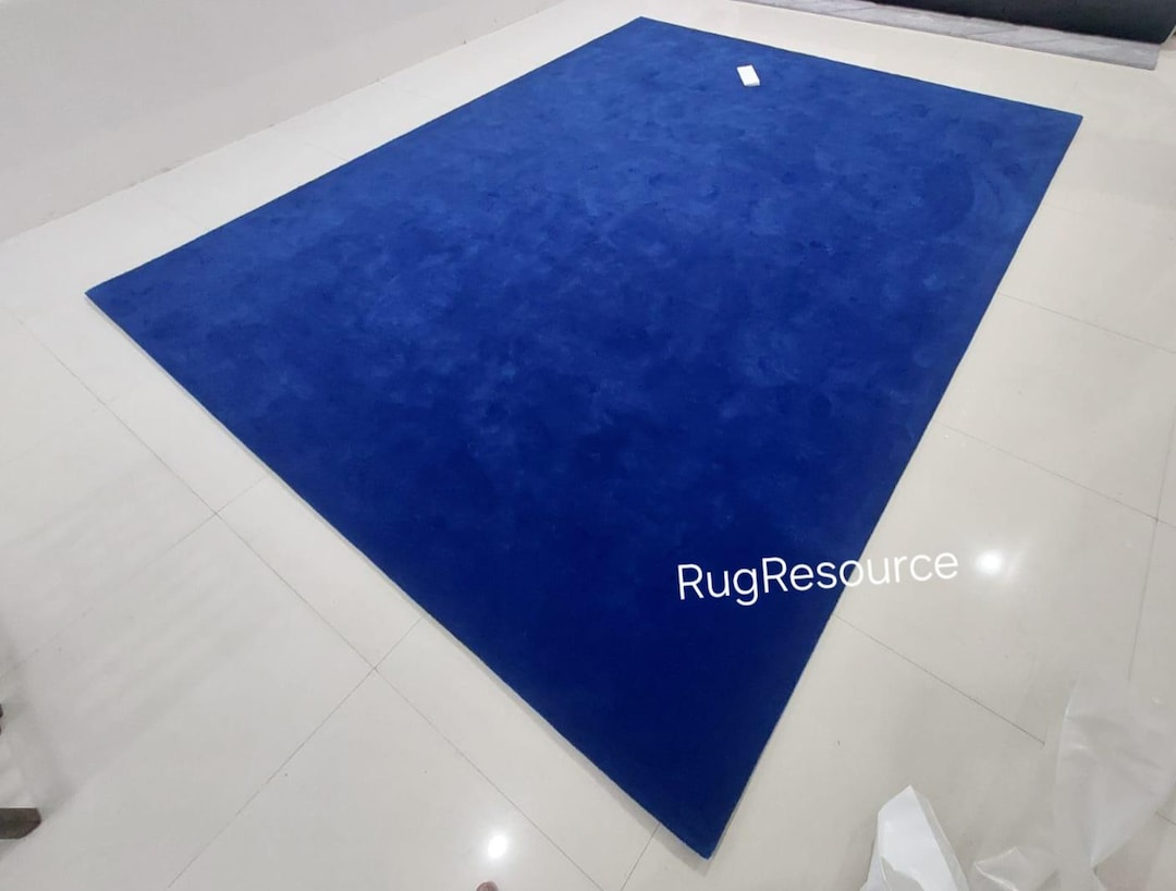 Solid Blue Rugs Blue Fonce Area Rug -modern Abstract Solid Plain Rug Handmade Blue Rug ...