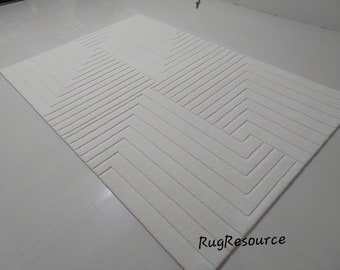 Handmade Modern abstract  ivory cream area rug for living room bedroom office gift 100% wool customize in any shape  and size 8x10 9x12 .
