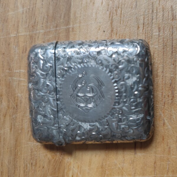 Silver vintage matchbox, vesta case, 1911