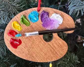 Artist Christmas Ornament: 3D Handmade Wooden Paint Palette Car Charm