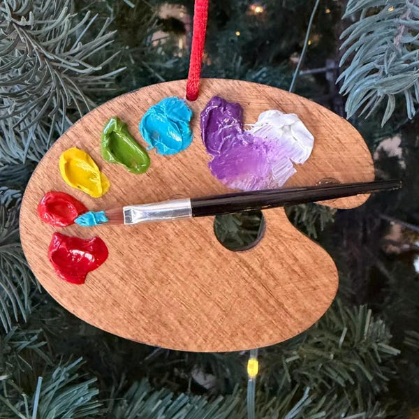Artist Christmas Ornament: 3D Handmade Wooden Paint Palette Car Charm