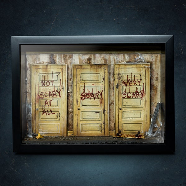 Framed realistic ‘Three Scary Doors’ Stephen King’s IT door diorama – Beautifully hand-painted and crafted with quality.