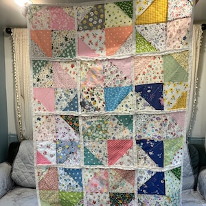 Broken Dishes Rag Quilt, Triangle rag quilt, rag quilt
