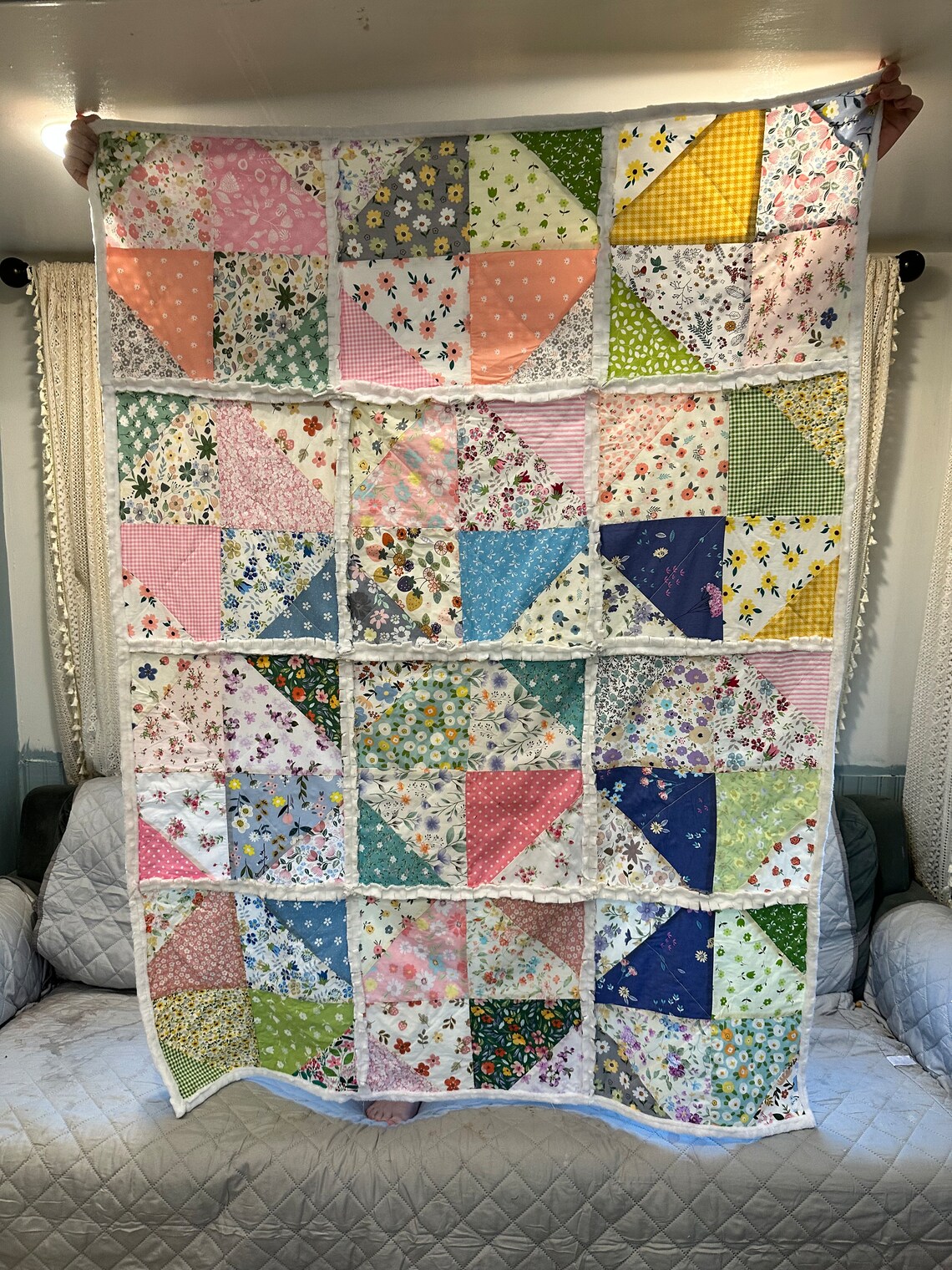 Broken Dishes Rag Quilt, Triangle Rag Quilt, Rag Quilt - Etsy
