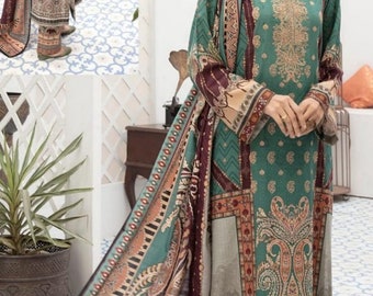 Johra Panache Original 3 piece Unstitched Embroidered Digital Printed Khaddar With Printed Shawls + Printed Trouser