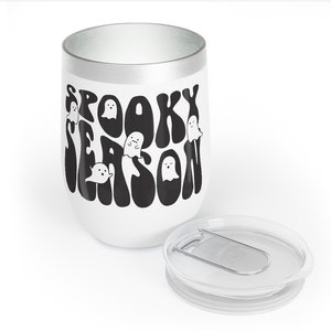 Vaso de vino de otoño de temporada espeluznante / Taza de temporada festiva / Taza de viaje reutilizable con tapa