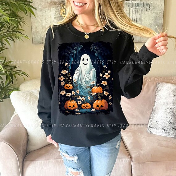 Vintage Floral Ghost Cute Pumpkin Autumn Halloween Gothic Tshirt, Floral Ghost, Cute Halloween Shirt, Gift For Halloween, Spooky Season
