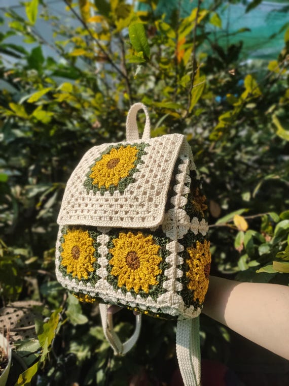 Crochet Sunflower Backpack: Handmade Knitted Bag for Women  display picture 2