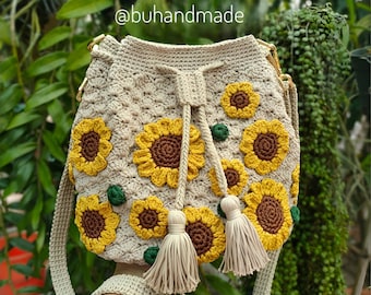 Handmade Crochet Sunflower Bag: Knitted Shoulder Bag Gift